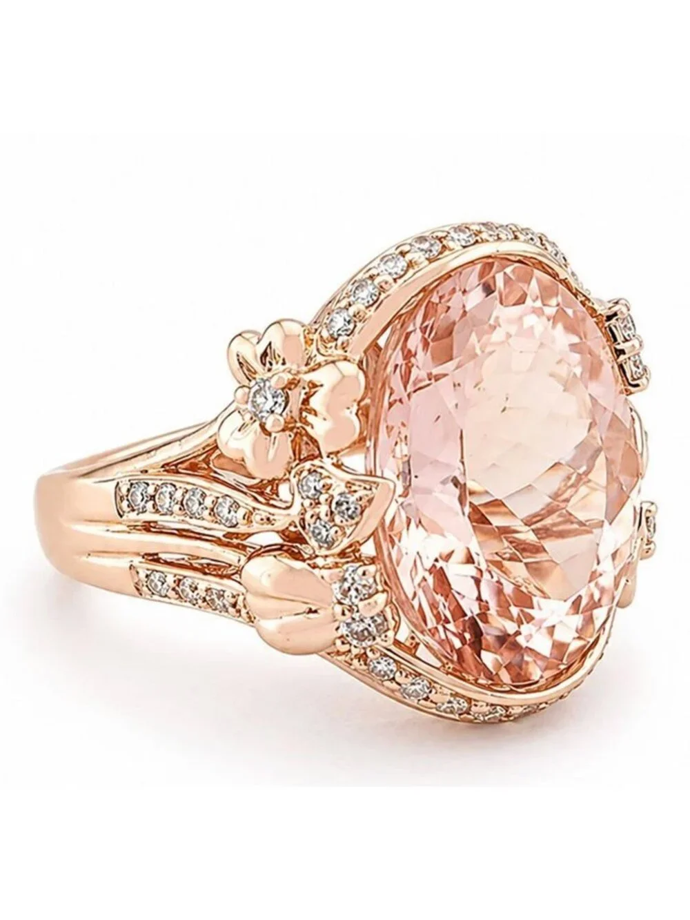 Genuine 15.0 Cts Morganite & Diamonds Ring Solid 14k Rose Gold